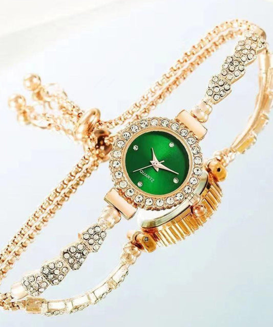 Movement Zircon Quartz Watches Green Stylish Alloy
