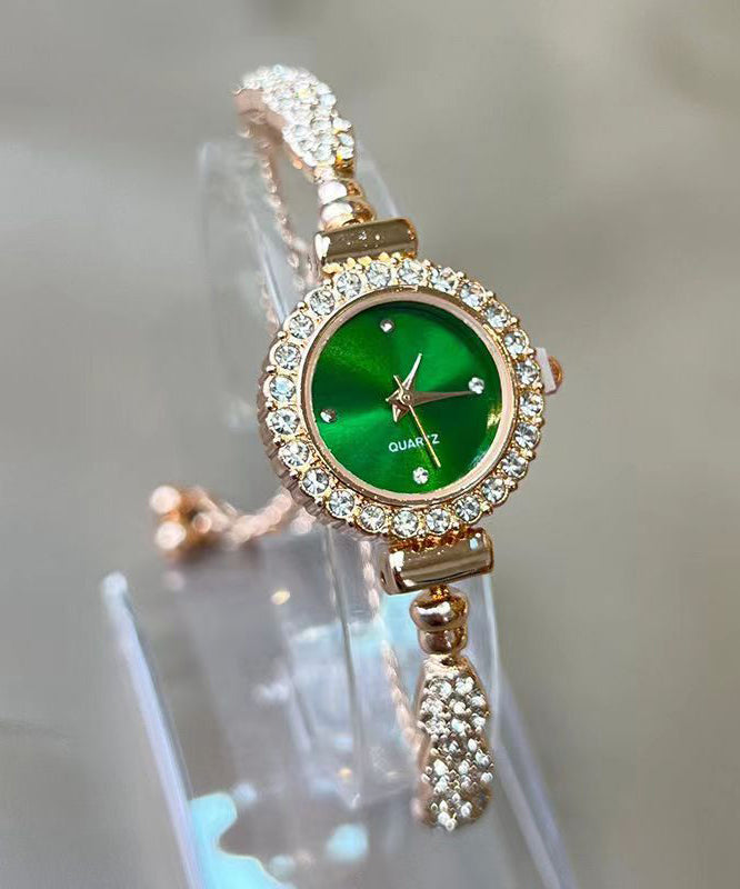 Movement Zircon Quartz Watches Green Stylish Alloy