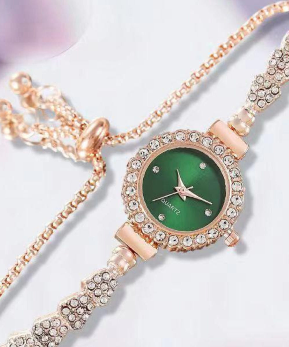 Movement Zircon Quartz Watches Green Stylish Alloy