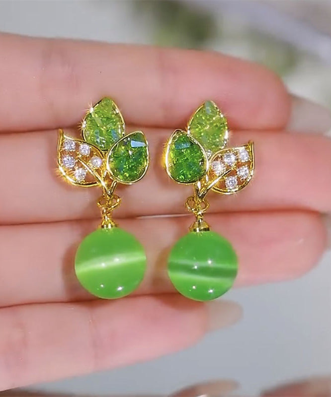 Earrings Cat's Zircon Copper Green Alloy Stylish Drop Eye Stone