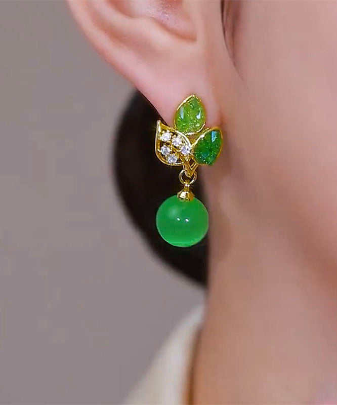 Earrings Cat's Zircon Copper Green Alloy Stylish Drop Eye Stone