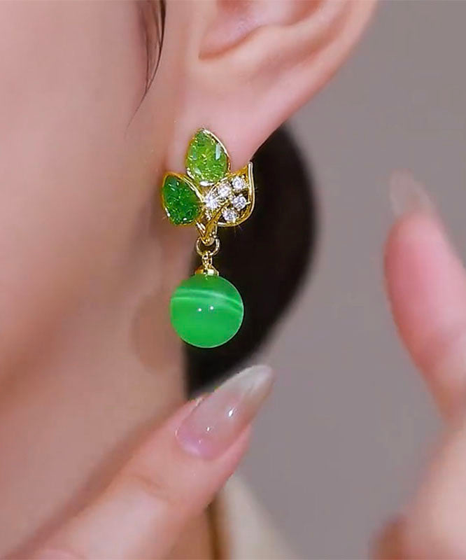 Earrings Cat's Zircon Copper Green Alloy Stylish Drop Eye Stone
