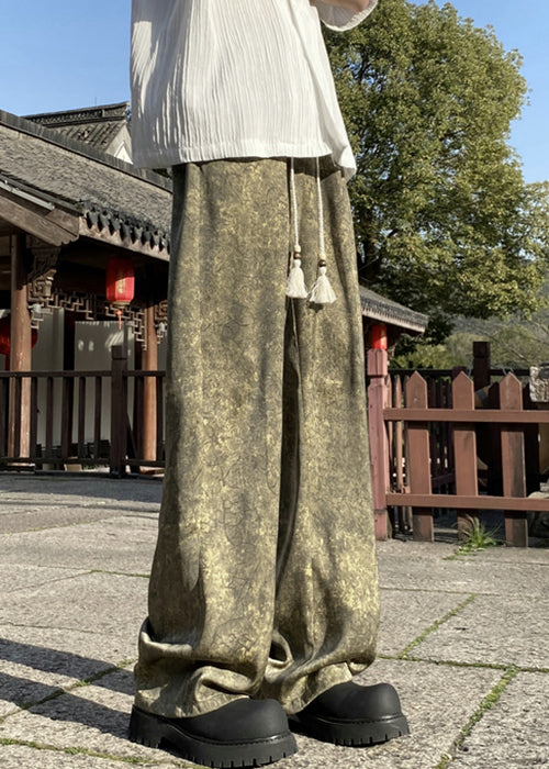 Silk Stylish Summer Print Elastic Green Pants Men Waist