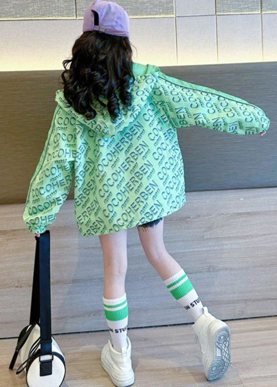 Stylish Green Print Patchwork Girls Hooded Coat Fall QV048