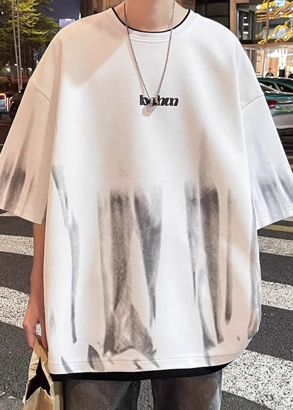 Patchwork Shirts Half T Tie Cotton Stylish Green Dye Sleeve Mens