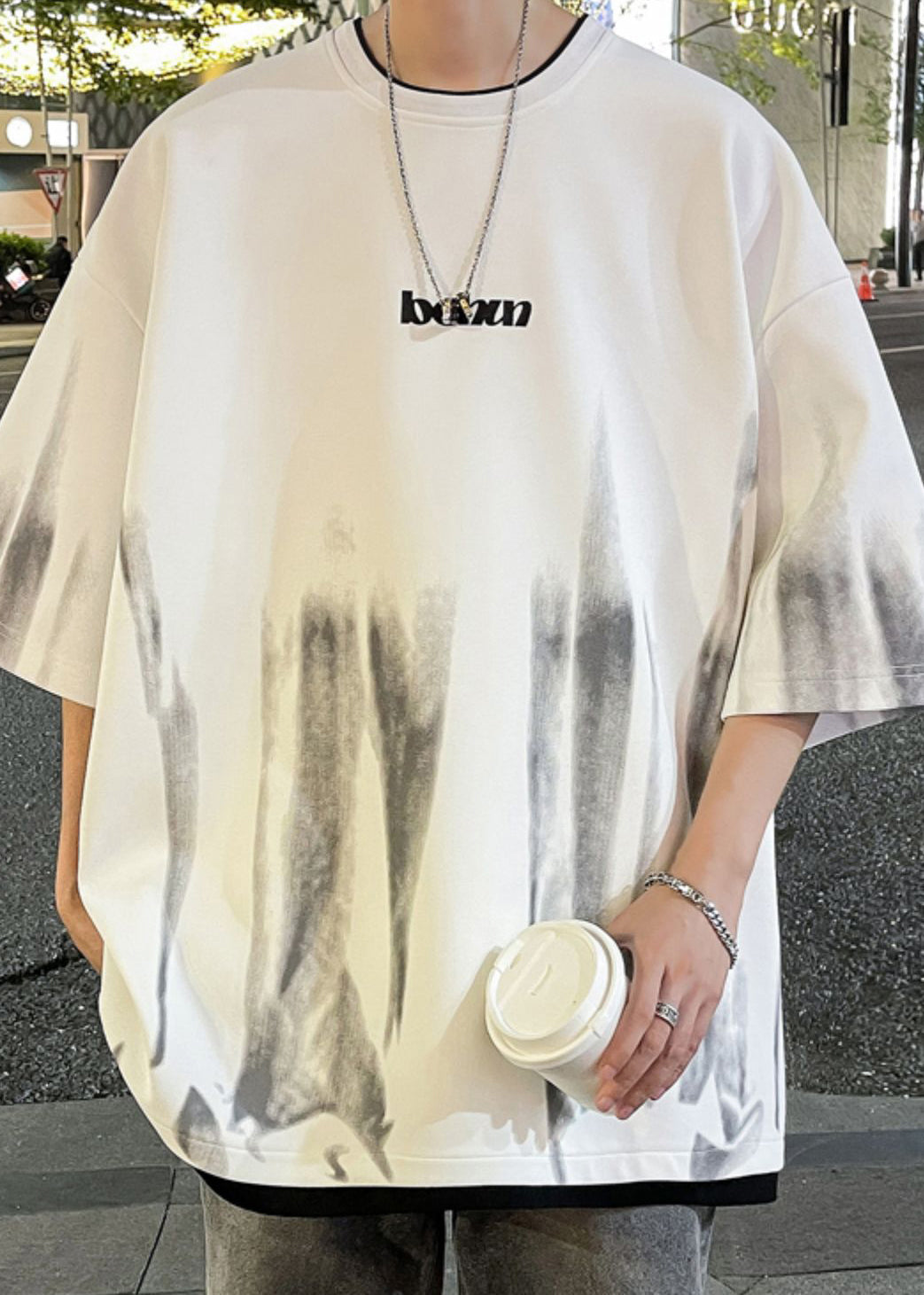 Patchwork Shirts Half T Tie Cotton Stylish Green Dye Sleeve Mens