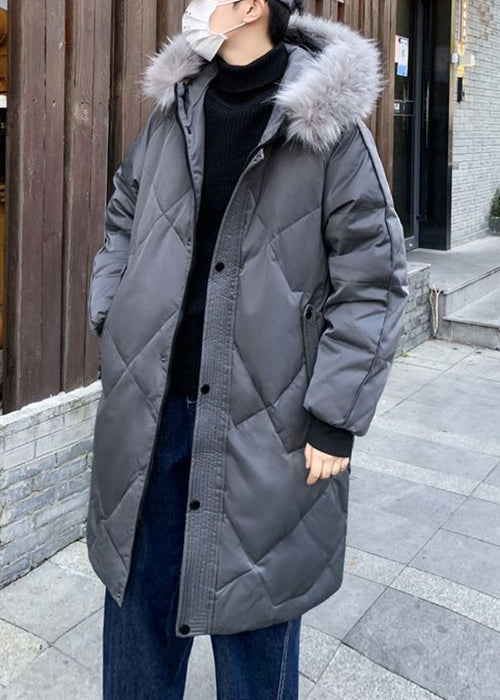 Stylish Grey Fur Collar Pockets Duck Down Men Down Coats Winter RJ015