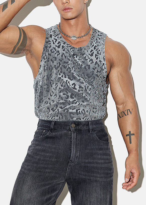 Leopard Cozy Mens Silk Stylish Grey Sleeveless Velour Tank