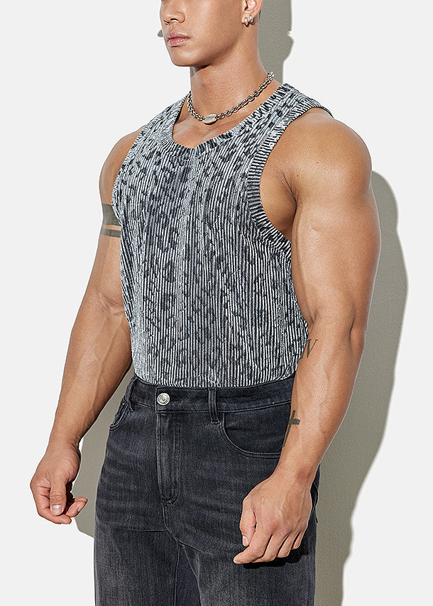 Leopard Cozy Mens Silk Stylish Grey Sleeveless Velour Tank