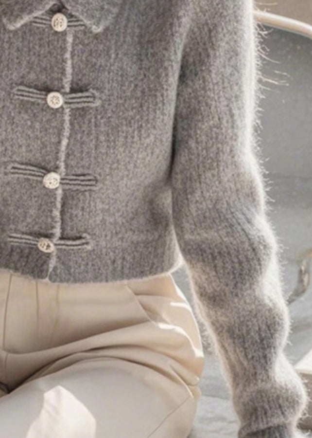 Stylish Grey Peter Pan Collar Button Knit Sweaters Spring TF037