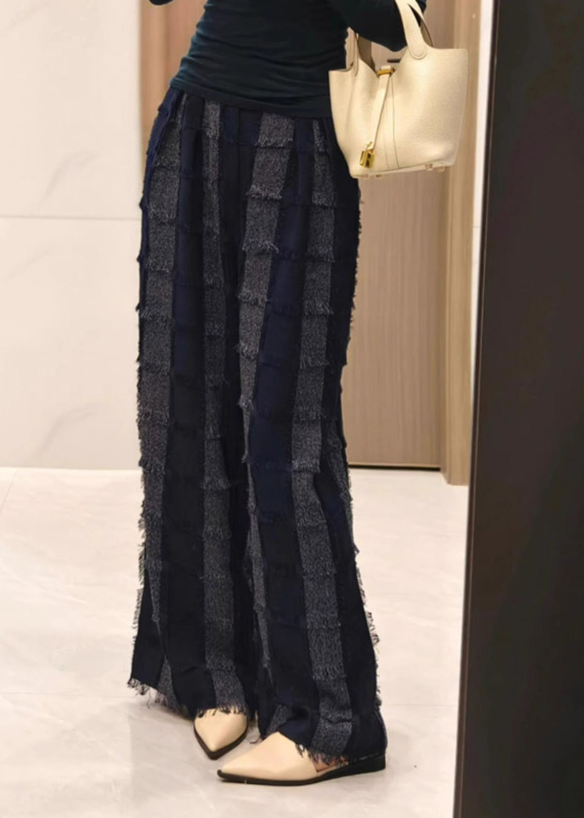 Cotton Pants Striped Tasseled Fall Stylish Grey