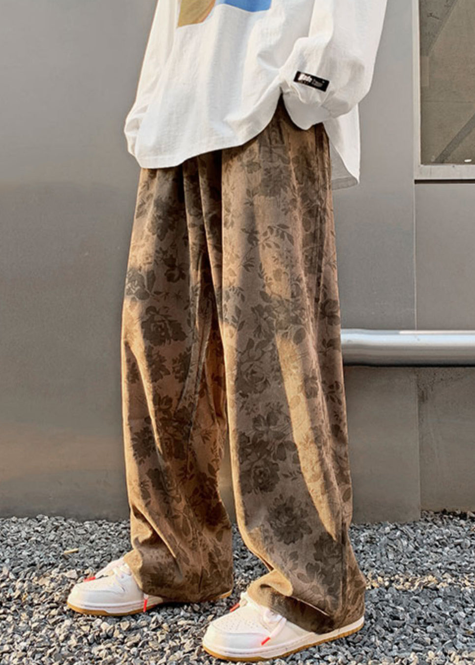 Elastic Corduroy Mens Pants Khaki Print Stylish Waist