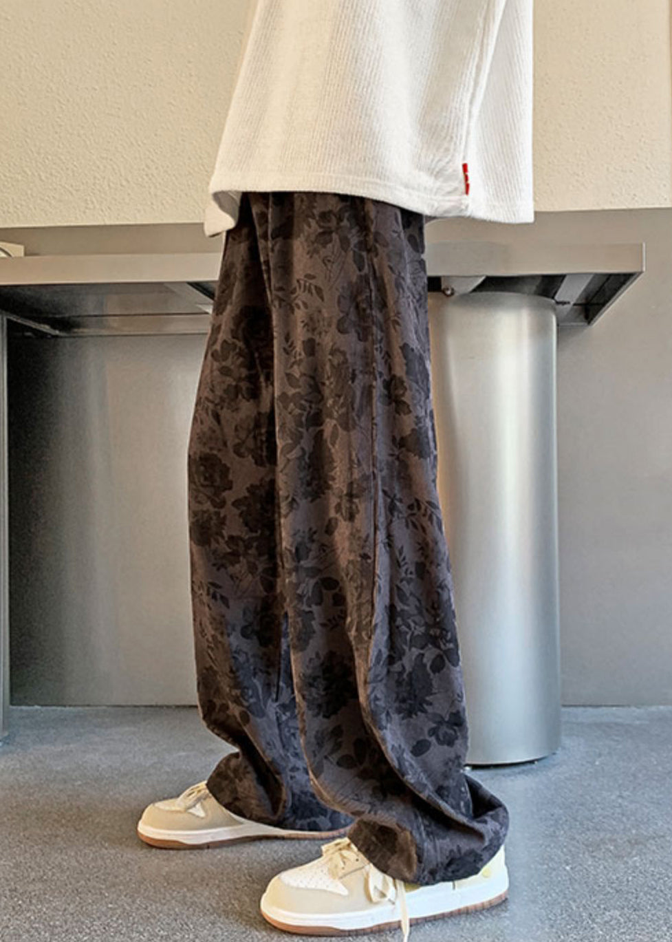 Elastic Corduroy Mens Pants Khaki Print Stylish Waist