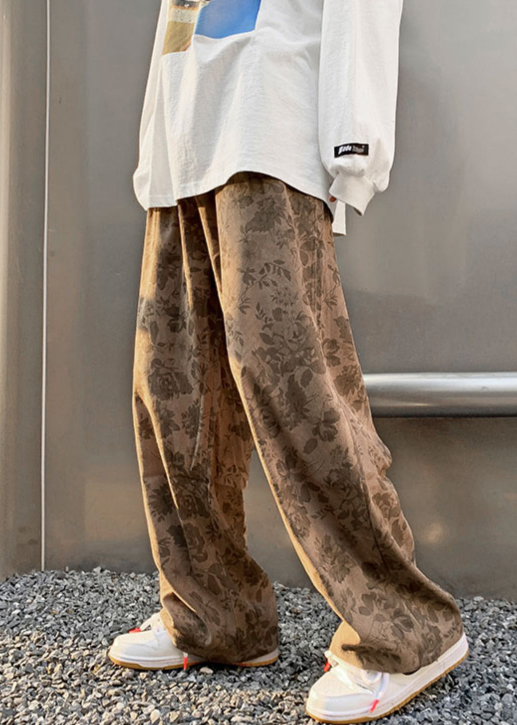 Elastic Corduroy Mens Pants Khaki Print Stylish Waist