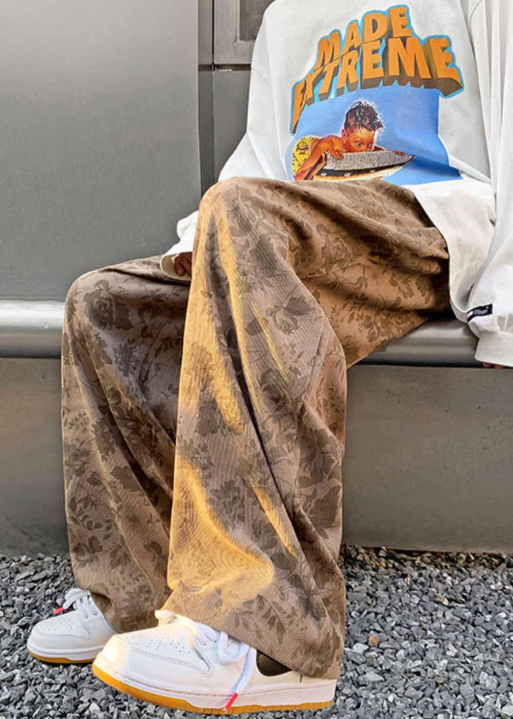 Elastic Corduroy Mens Pants Khaki Print Stylish Waist