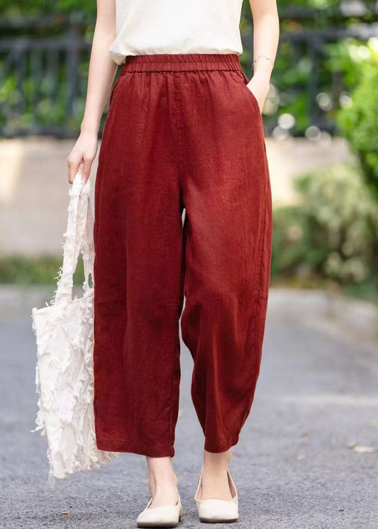 Mulberry Elastic Waist Pockets Summer Stylish Harem Pants Linen