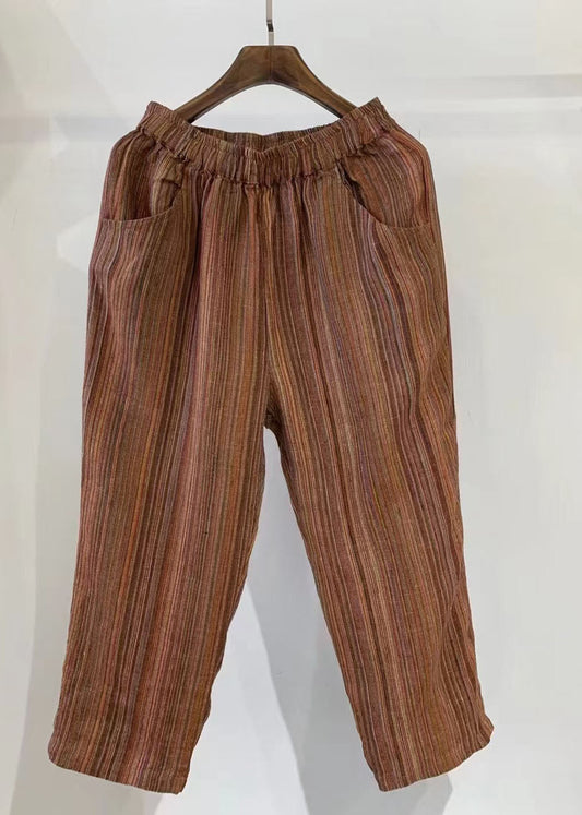 Striped Linen Pants Summer Stylish Orange Oversized Harem