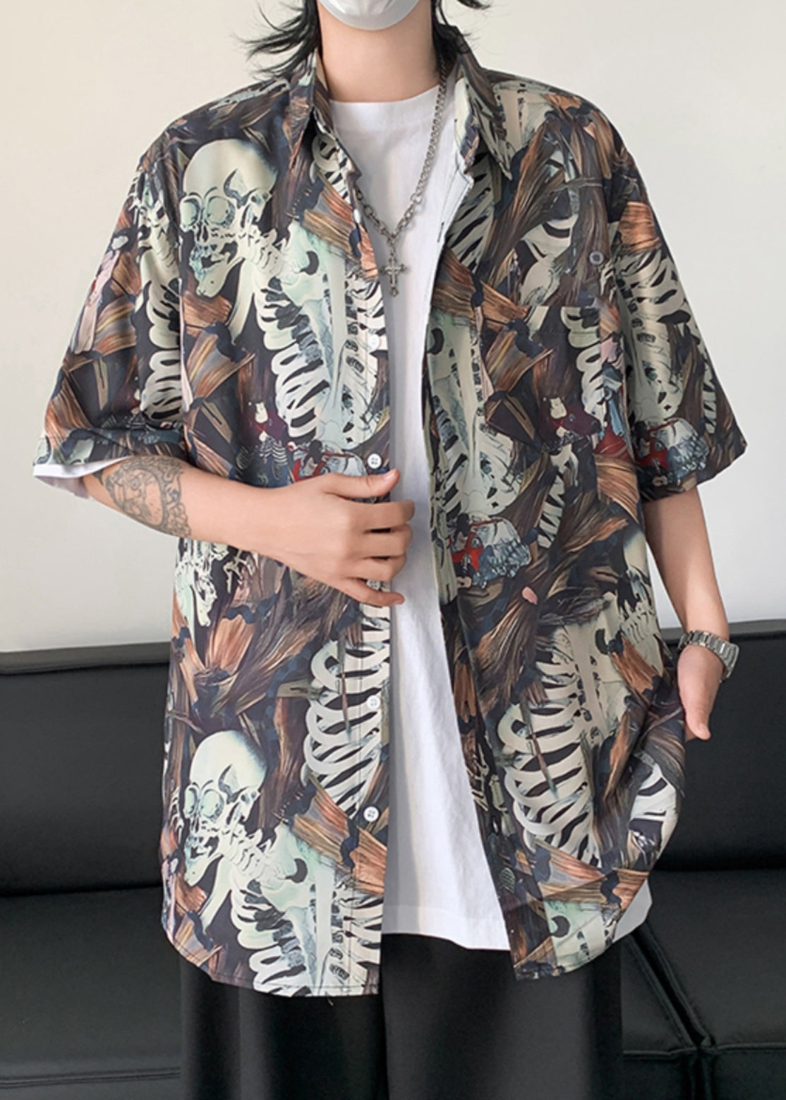 Pockets Collar Peter Stylish Half Print Cotton Shirts Mens Pan