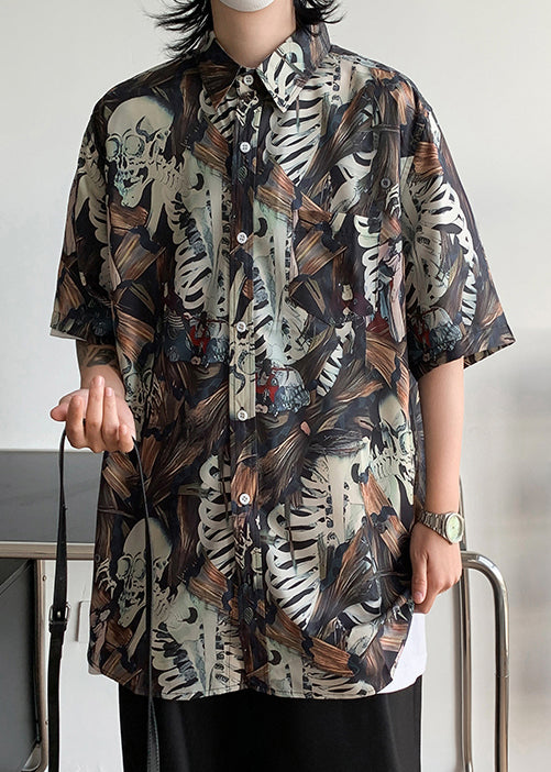 Pockets Collar Peter Stylish Half Print Cotton Shirts Mens Pan