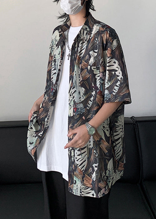 Pockets Collar Peter Stylish Half Print Cotton Shirts Mens Pan