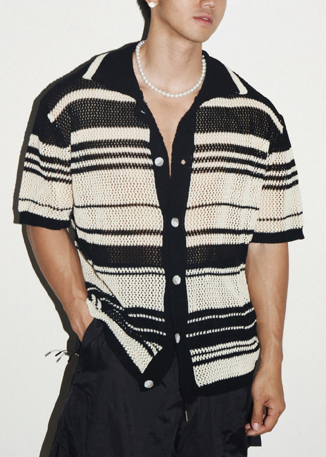 Pink Out Apparel Polo Hollow Men Shirts Knit Stylish Striped