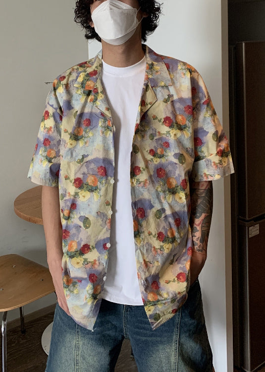 Shirts Print Cotton Summer Button Stylish Mens