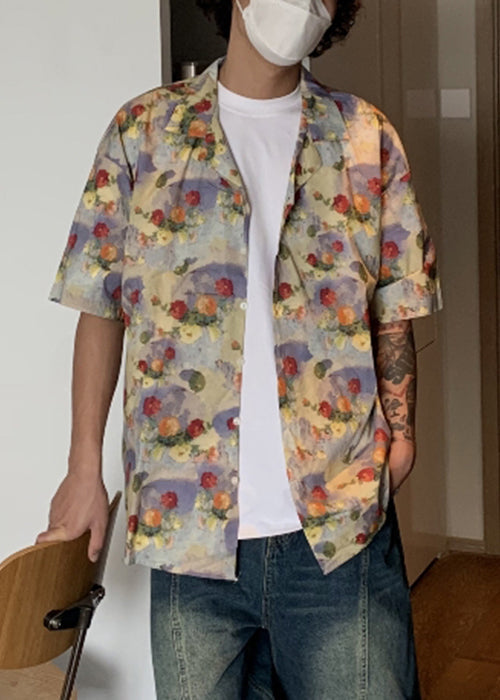 Shirts Print Cotton Summer Button Stylish Mens