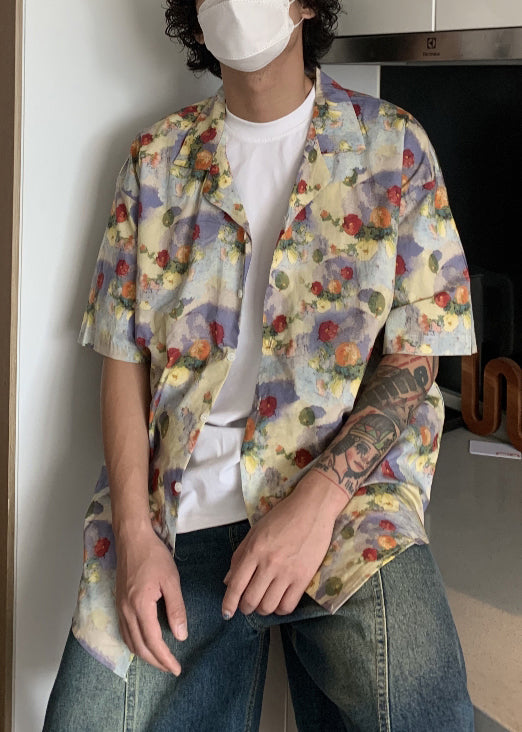 Shirts Print Cotton Summer Button Stylish Mens