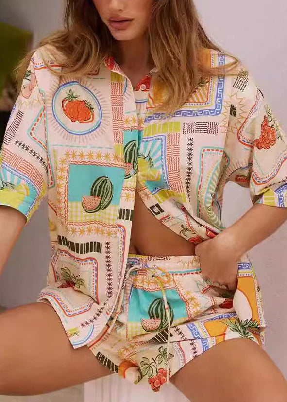 Button Two Summer And Print Shorts Stylish Shirts Set Pieces