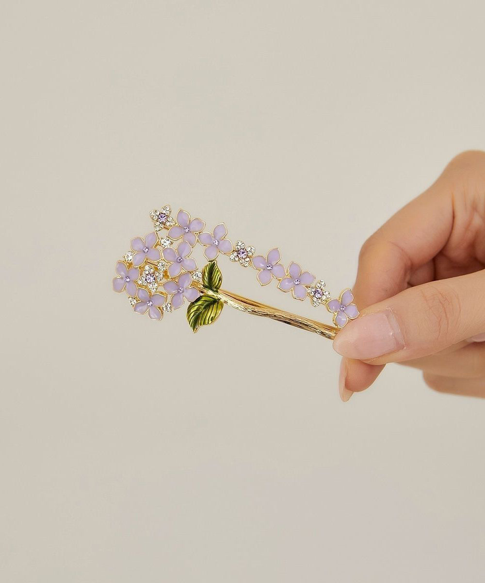 Alloy Crystal Zircon Glaze Hairpin Stylish Drip Purple Floral