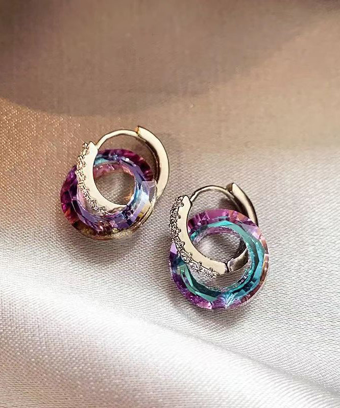 Stylish Rainbow Copper Alloy Crystal Zircon Circle Hoop Earrings QU027