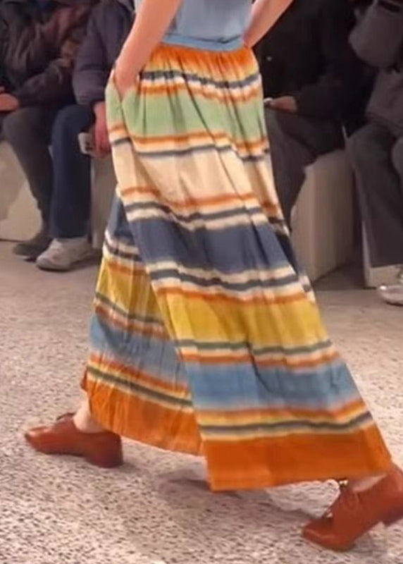 Pockets Skirts Waist Line A Rainbow Striped Stylish Elastic