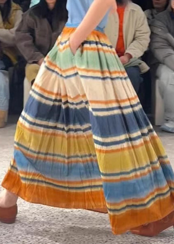Pockets Skirts Waist Line A Rainbow Striped Stylish Elastic
