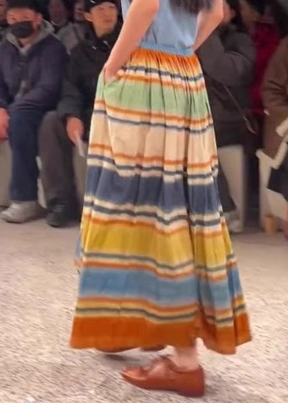 Pockets Skirts Waist Line A Rainbow Striped Stylish Elastic
