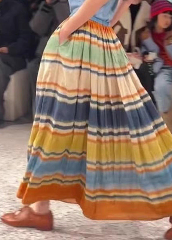 Pockets Skirts Waist Line A Rainbow Striped Stylish Elastic