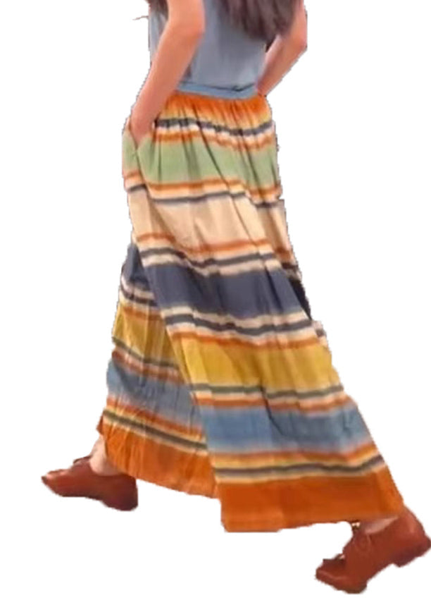 Pockets Skirts Waist Line A Rainbow Striped Stylish Elastic
