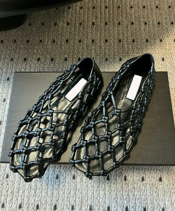 Stylish Sandals Walking Cowhide Red Splicing Out Hollow Leather