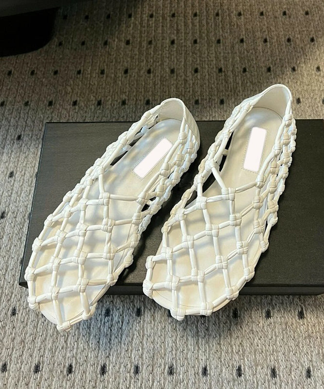 Stylish Sandals Walking Cowhide Red Splicing Out Hollow Leather