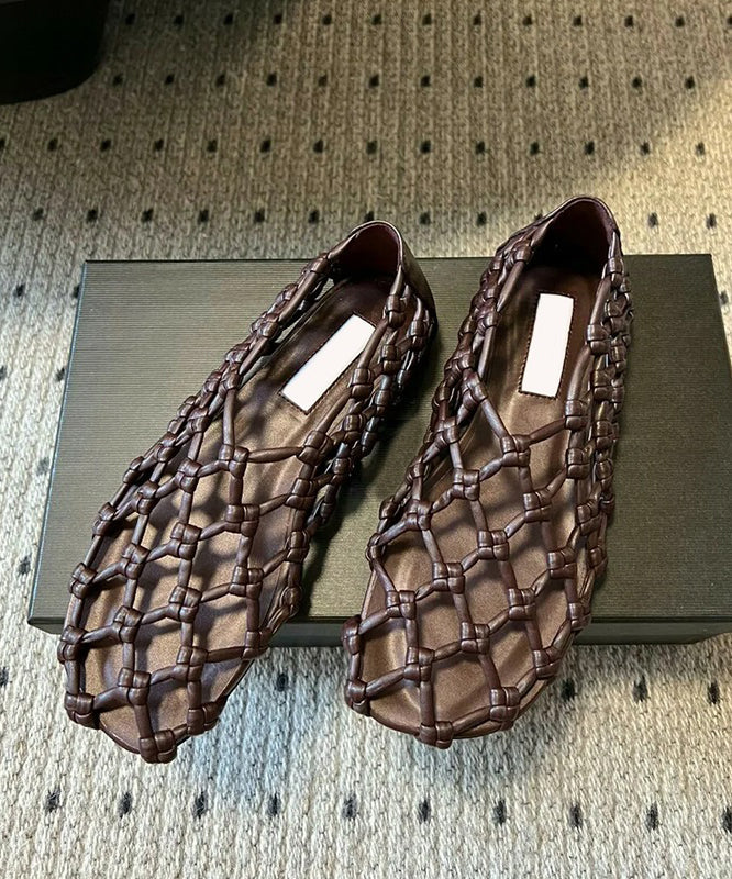 Stylish Sandals Walking Cowhide Red Splicing Out Hollow Leather