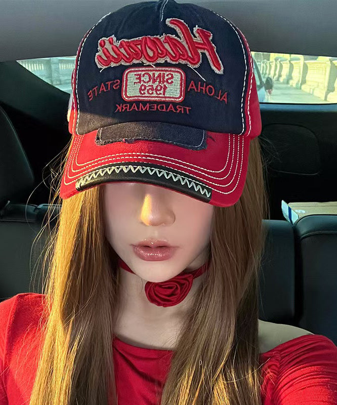 Hat Stylish Denim Cap Baseball Red Embroideried
