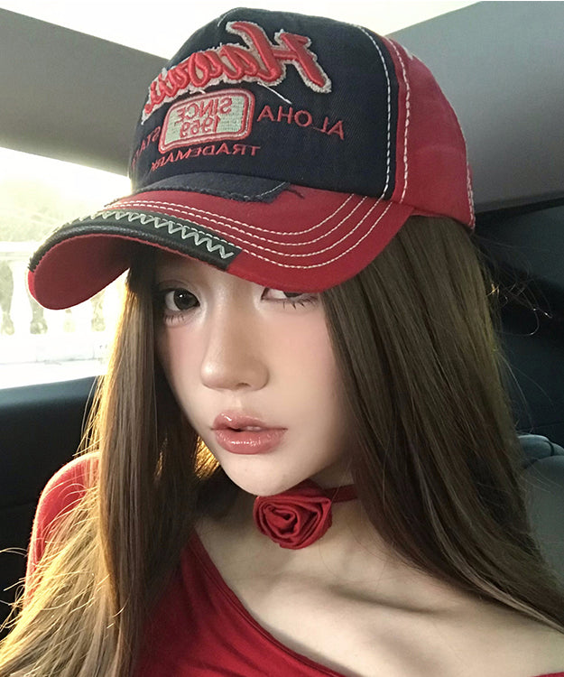 Hat Stylish Denim Cap Baseball Red Embroideried