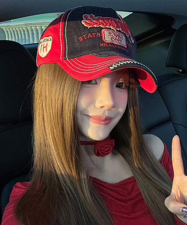 Hat Stylish Denim Cap Baseball Red Embroideried