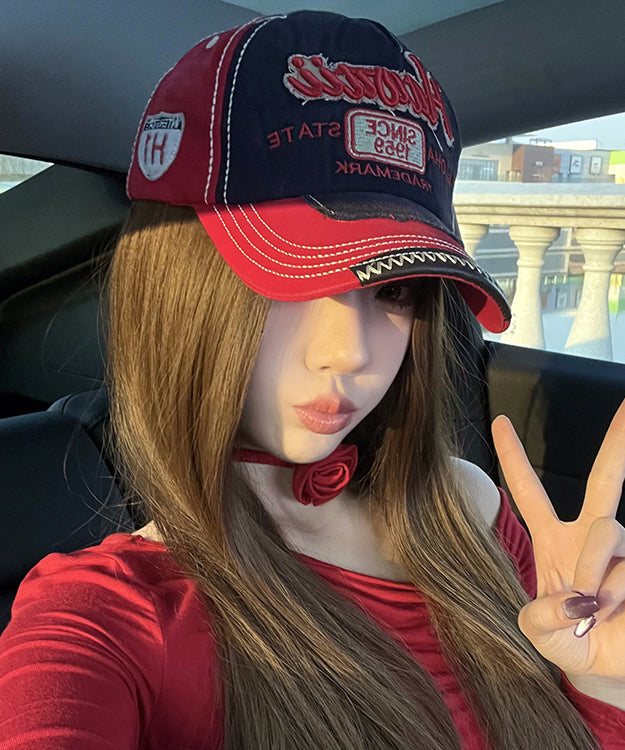 Hat Stylish Denim Cap Baseball Red Embroideried