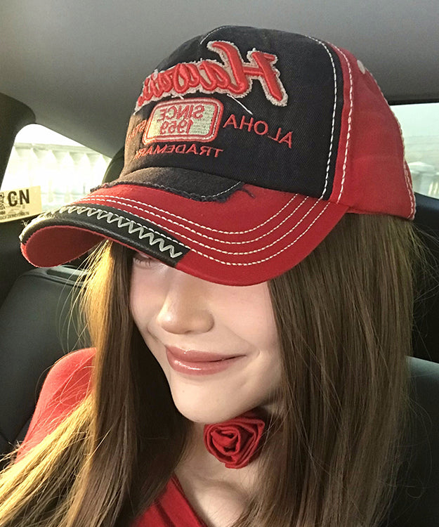 Hat Stylish Denim Cap Baseball Red Embroideried