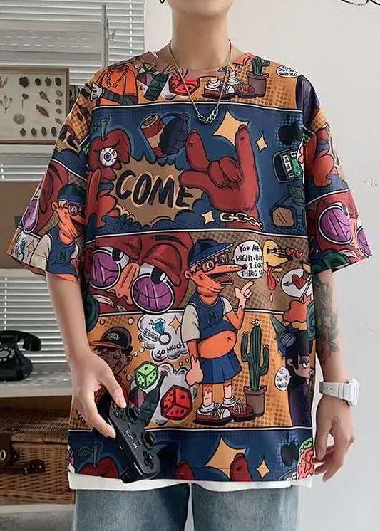 Shirts Cotton Stylish Neck Print Sleeve Half O Red Men T