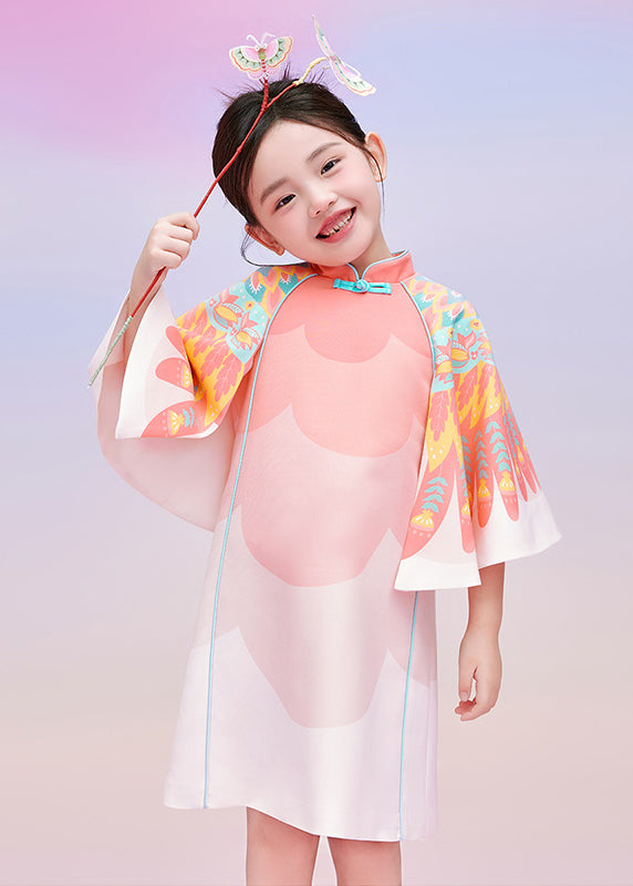 Cloak Stylish Sleeves Print Red Vacation Maxi Dresses Kids