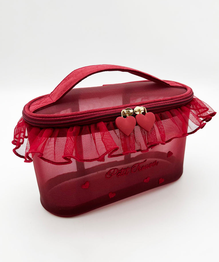 Embroideried Stylish Tulle Ruffled Red Tote Handbag