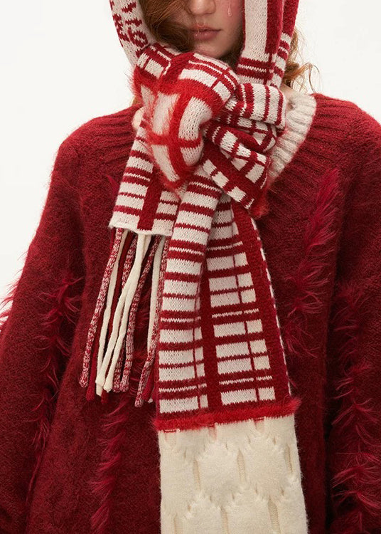 Stylish Red V Neck Tassel Knitted Sweaters Tops Spring TN022