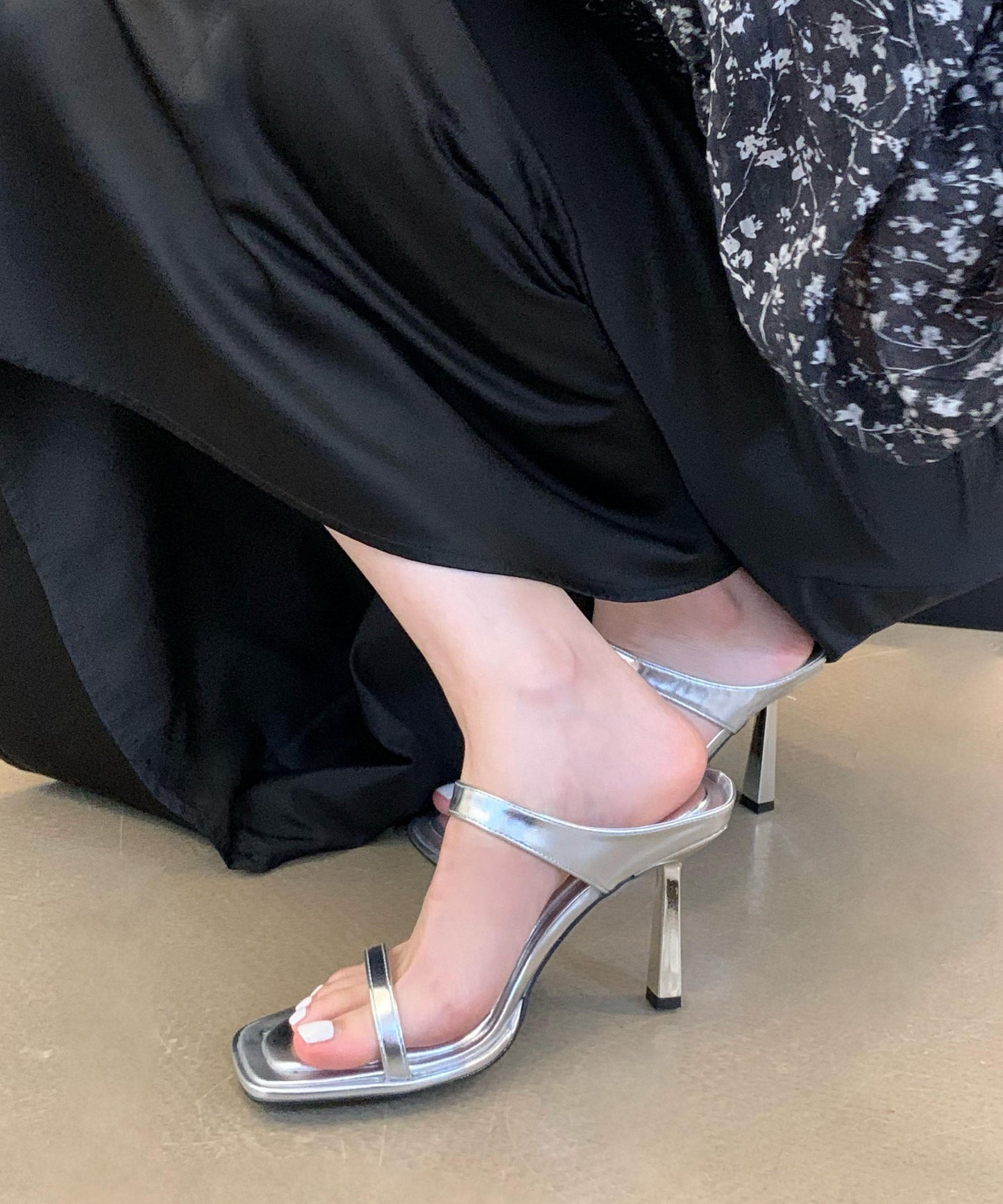 Rose Toe Leather Peep Slide Stiletto Stylish Sandals Faux