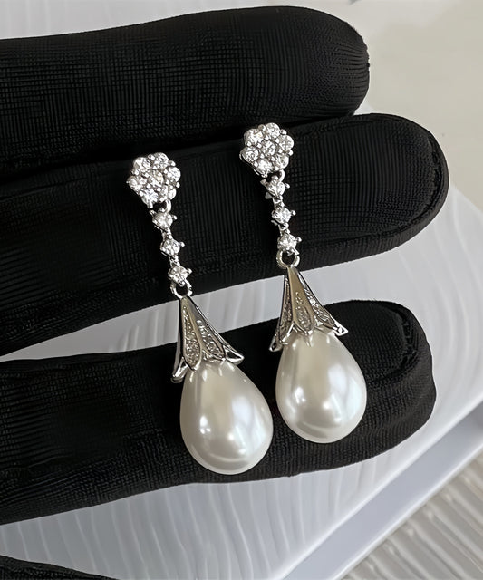 Zircon Stylish Water Drop Earrings Silk Copper